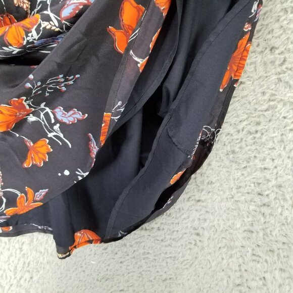 Madewell Dress Womens 0 Navy Blue Floral 100% Silk Ruffle Waist V Neck - Picture 5 of 15